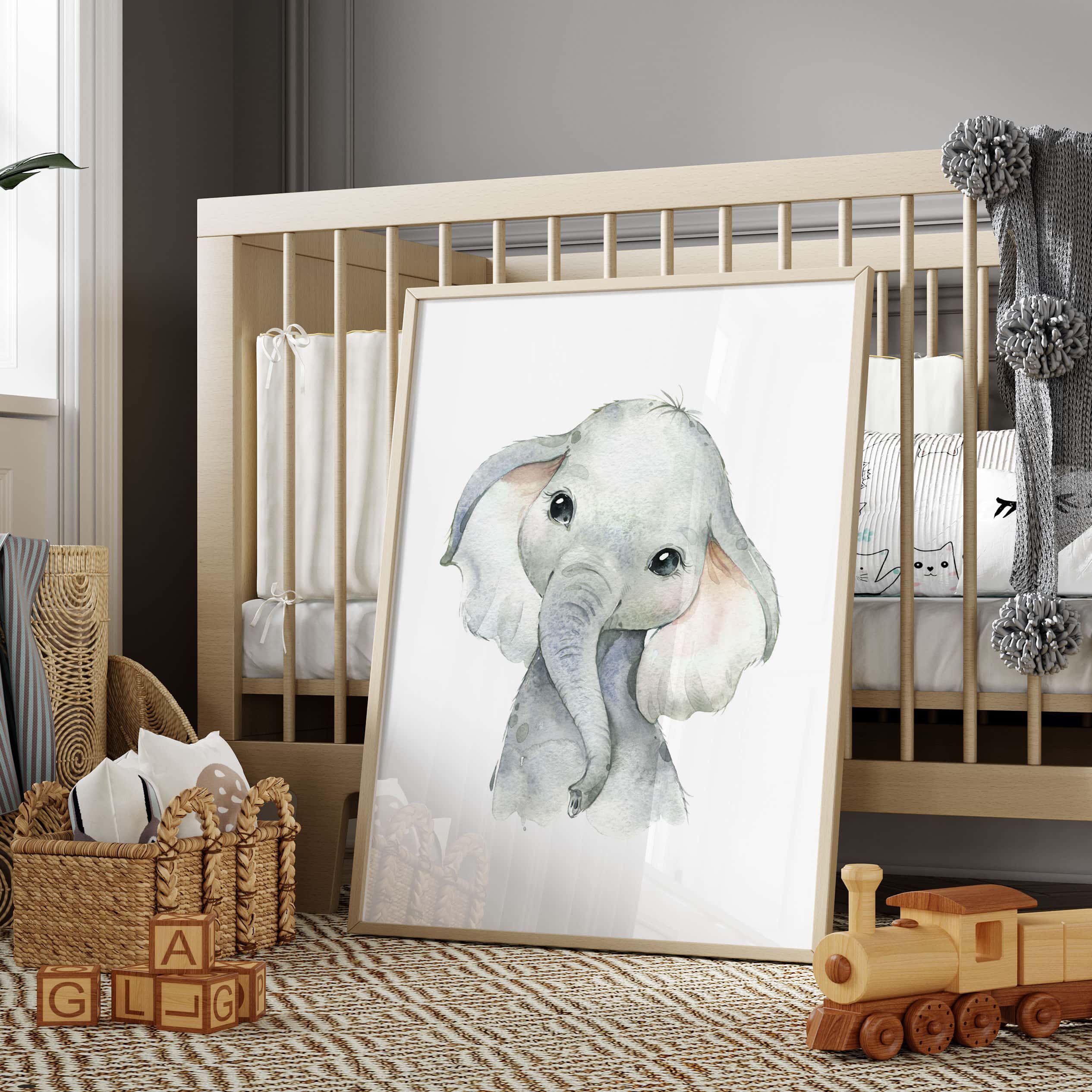 Elephant Baby Animal Watercolor Wall Art 4 Design Options