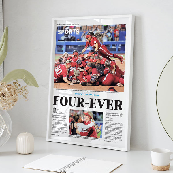 Sooners Softball 2024 WCWS Four-Ever Front Page Wall Art