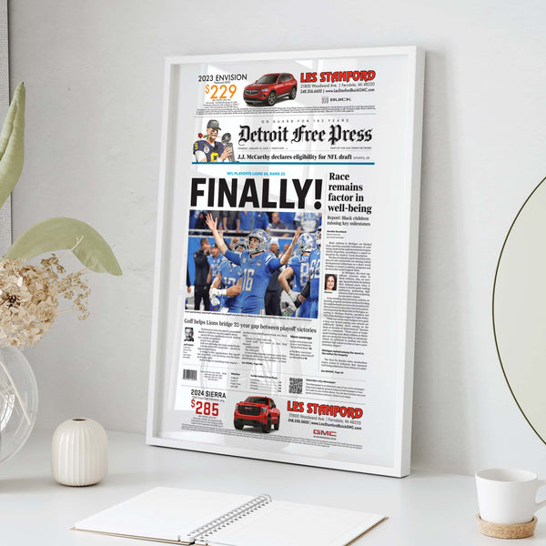 Detroit Lions First Playoff Win in 32 Years vs LA Rams Front Page Wall Art