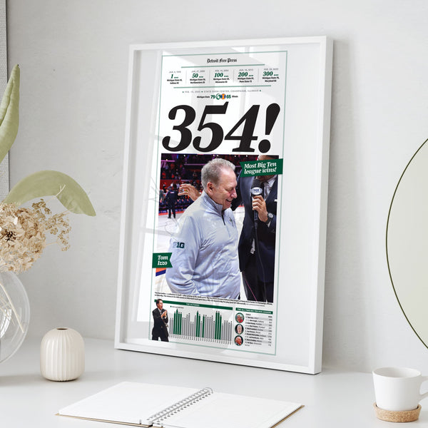 MSU Tom Izzo 354 Wins All-Time Big Ten Leader Commemorative Front Page Wall Art