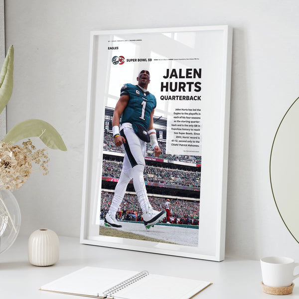 Philadelphia Eagles Jalen Hurts Super Bowl LIX Commemorative Front Page Wall Art