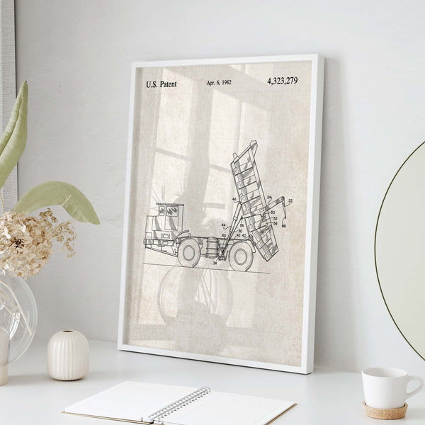 Construction Vehicle Dump Truck Patent Wall Art - Vintage Paper