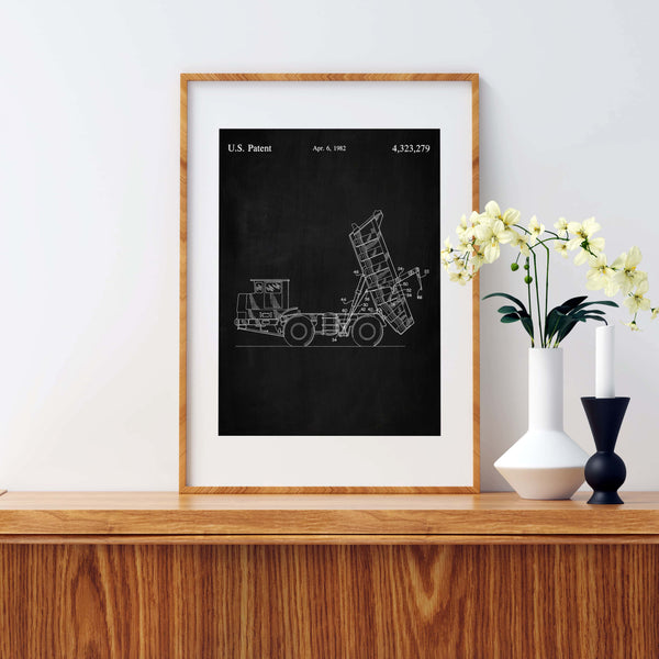 Construction Vehicle Dump Truck Patent Wall Art - Chalkboard