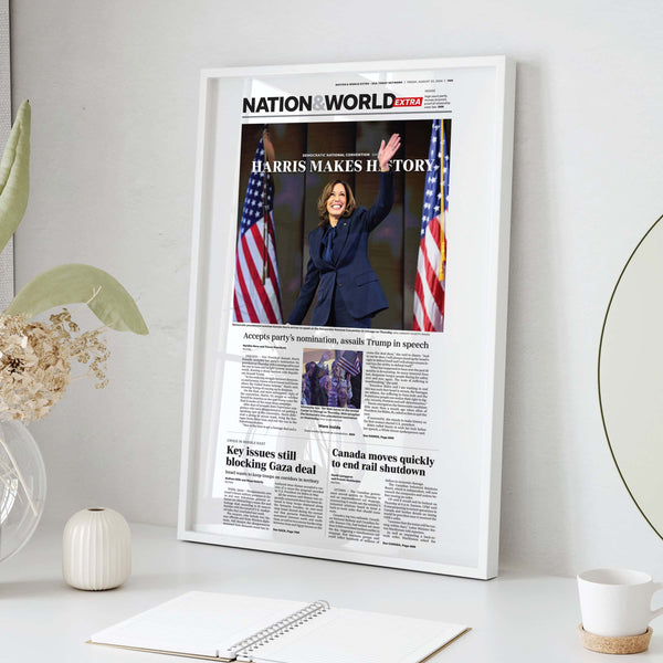 Kamala Harris Accepts Presidential Nomination Newspaper Front Page Wall Art