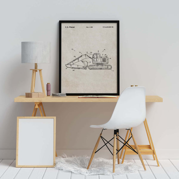 Construction Vehicle Excavator Patent Wall Art - Vintage Paper