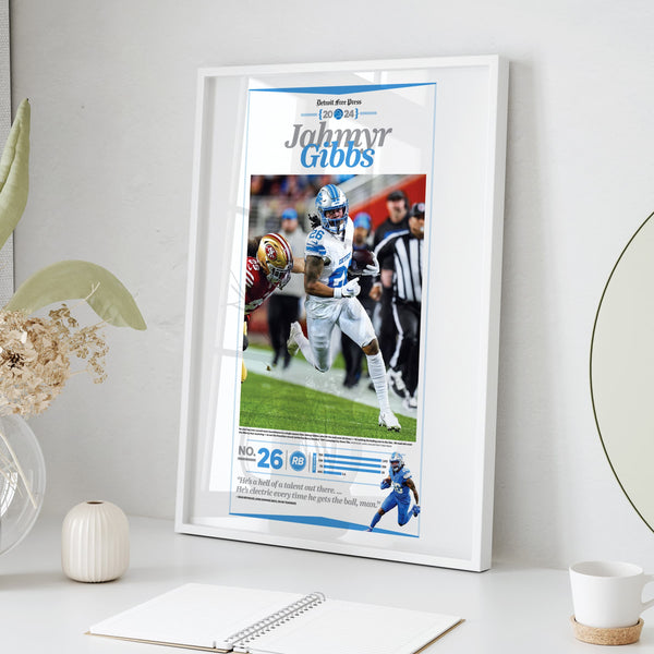 Detroit Lions Jahmyr Gibbs 2024-25 Season Commemorative Front Page Wall Art