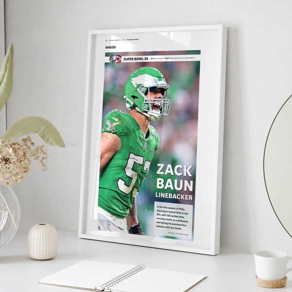 Philadelphia Eagles Zack Baun Super Bowl LIX Commemorative Front Page Wall Art