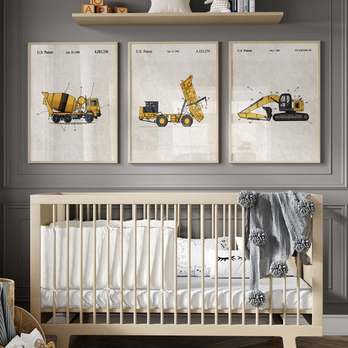 Construction Vehicles Set of 8 Patent Art Prints - Heavy Equipment Poster Set - Construction Inventions - Construction Patent buy Drawings