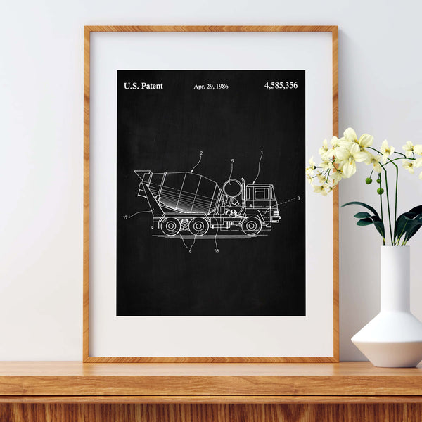 Construction Vehicle Cement Mixer Patent Wall Art - Chalkboard