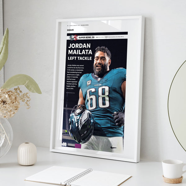 Philadelphia Eagles Jordan Mailata Super Bowl LIX Commemorative Front Page Wall Art